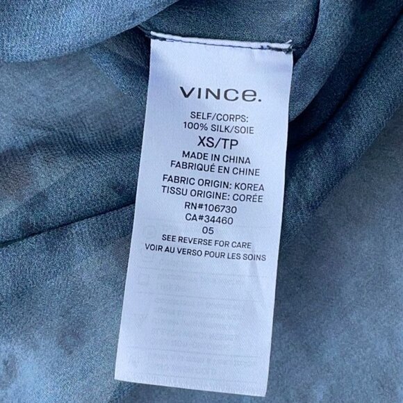 Vince SIZE XS Oversized Fog Blue 100% Silk Washable Sheer Tunic Blouse - Picture 7 of 10